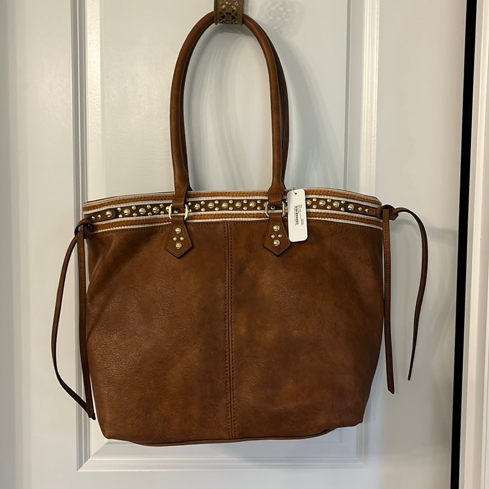 Charming Charlie’s Brown faux leather tote/bag. Brand new with tag.